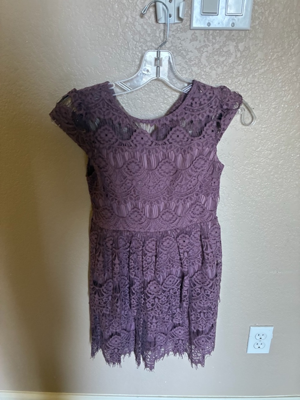 Speechless Dusty Mauve Lace Cap-Sleeve Fit-and-Flare Dress